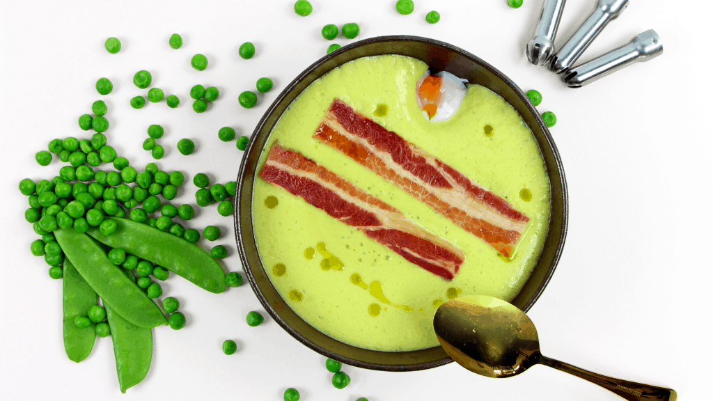 Foamy Pea Soup With Silky Eggs & Crispy Ham Smartwhip