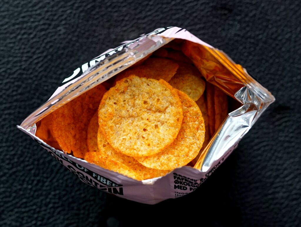 Emballerede chips med lattergas